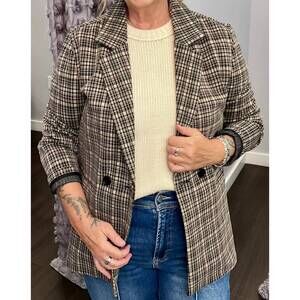 NEW TEA N ROSE women's checkmate blazer in black/cream